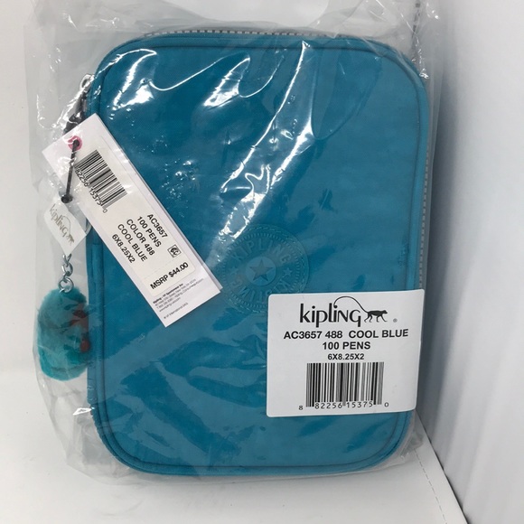 KIPLING Pen Case NWT Cool Blue w/gorilla key chain - Picture 2 of 13